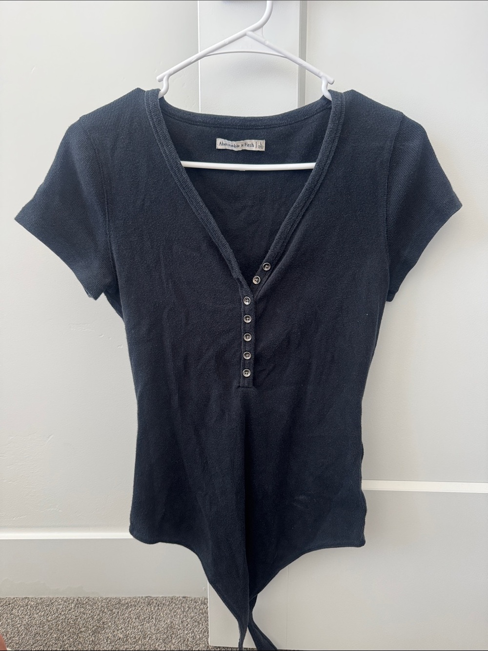 Abercrombie & Fitch Black Short-Sleeve V-Neck Henley Bodysuit
